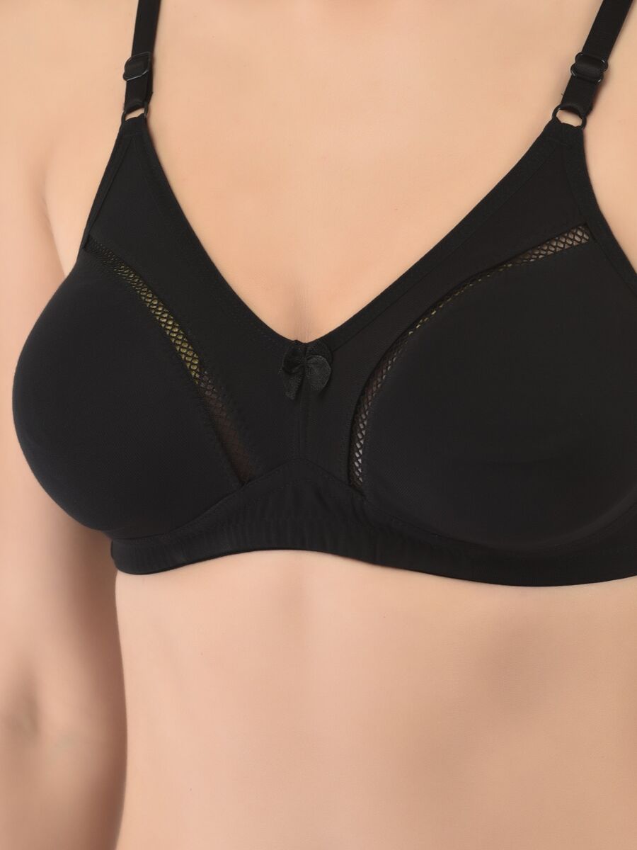 Softline Women's Non Padded Wire Free Bra in Cotton Stretch Fabric with Elastic Straps, Full Cup design, and Hook Closure (2053)