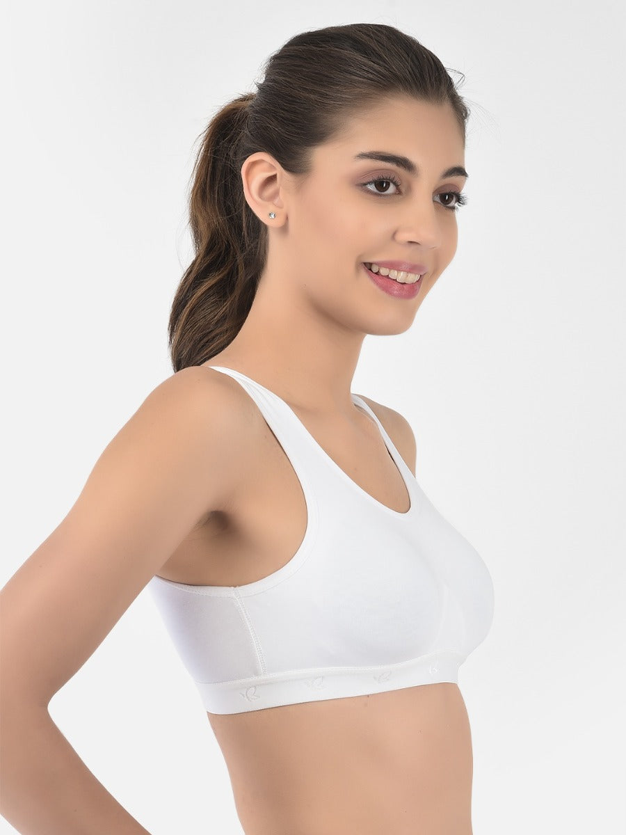 Softline Women's Non Padded Wire Free Sports T-Shirt Bra in Cotton Stretch Fabric with Full Cup Coverage, Broad Underband, Double Layered Cups, and Slip On Design (2057)