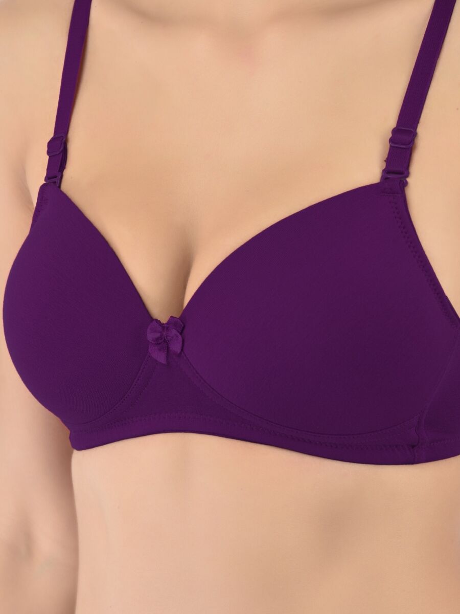 Softline Women's Padded Wire Free T-Shirt Bra in Cotton Stretch Fabric with Elastic Straps, Full Cup design, and Hook Closure (2059)