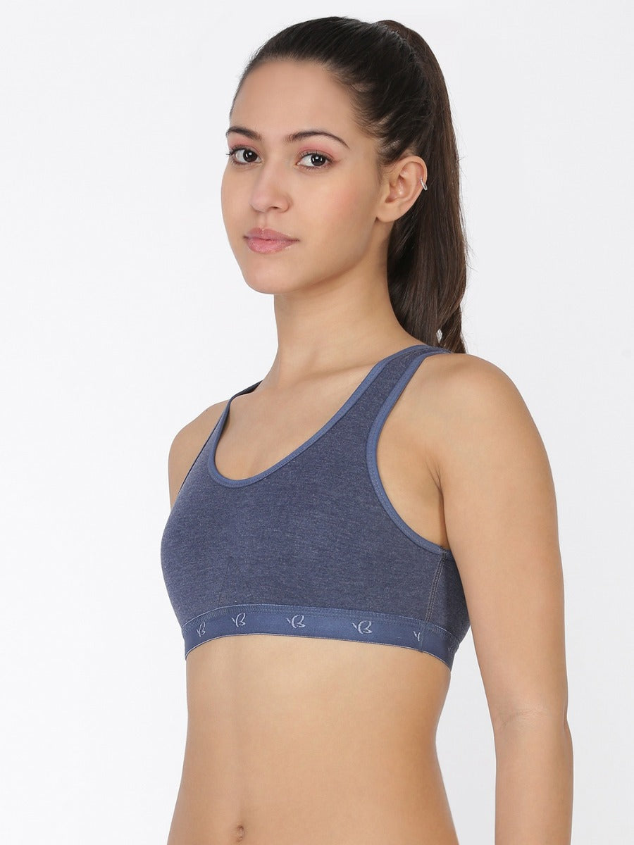 Softline Women's Non Padded Wire Free Sports T-Shirt Bra in Cotton Stretch Fabric with Full Cup Coverage, Broad Underband, Double Layered Cups, and Slip On Design (2057)