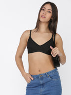 Softline Women's Non Padded Wire Free Bra in 100 % Polyester Fabric with Elastic Straps and Hook Closure