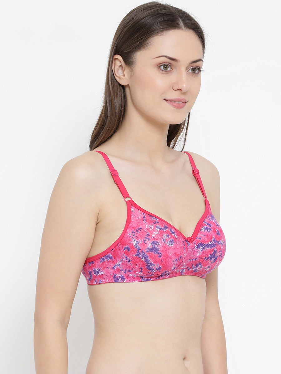 Softline Women's Padded Wire Free Fancy Printed T-Shirt Bra in 100% Cotton Fabric with Moulded Cups, Elastic Straps, and Hook Closure