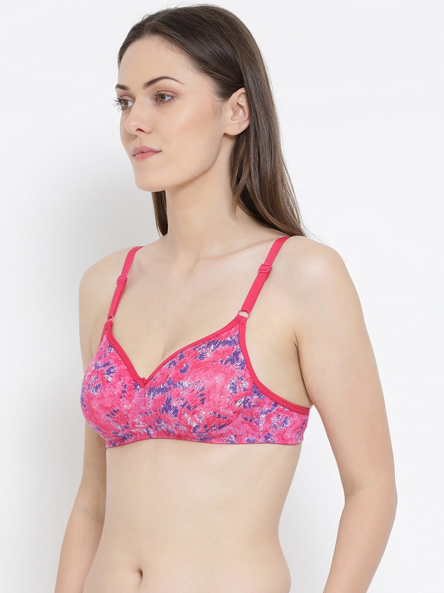 Softline Women's Padded Wire Free Fancy Printed T-Shirt Bra in 100% Cotton Fabric with Moulded Cups, Elastic Straps, and Hook Closure