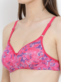 Softline Women's Padded Wire Free Fancy Printed T-Shirt Bra in 100% Cotton Fabric with Moulded Cups, Elastic Straps, and Hook Closure