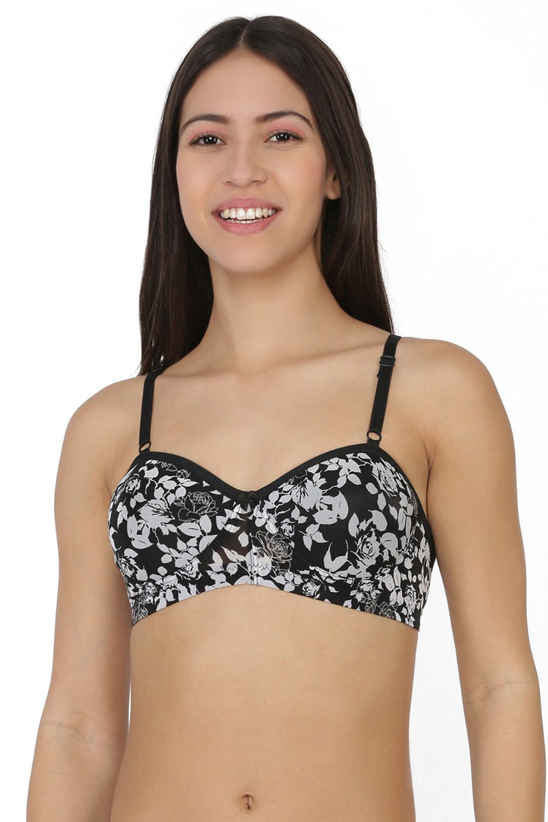 Softline Women's Padded Wire Free  Printed T-Shirt Bra in Nylon Spandex Fabric with Elastic Straps and Hook Closure