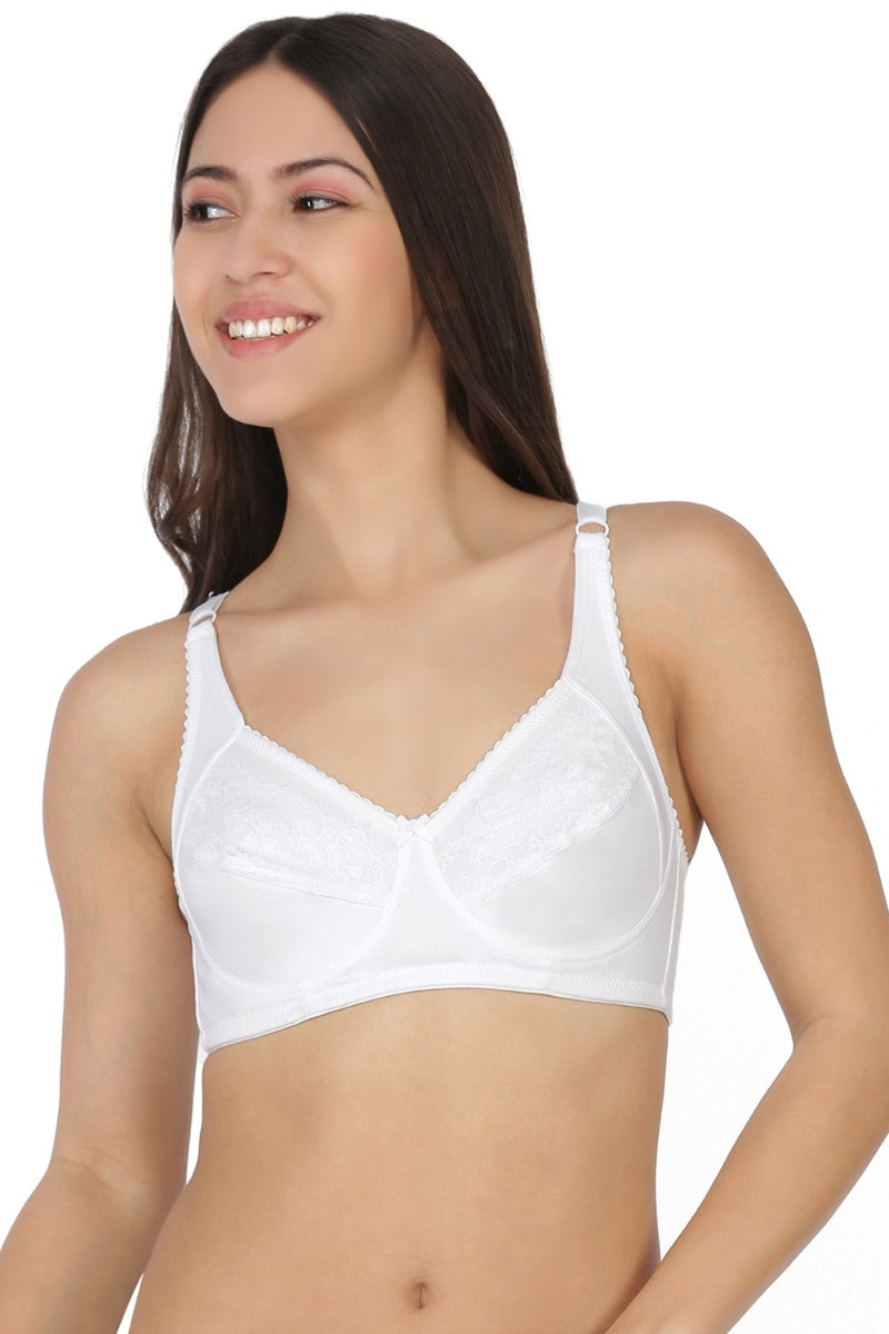 Softline Women's Non Padded Wire Free Bra in Cotton Poly Fabric with Elastic Straps and Hook Closure
