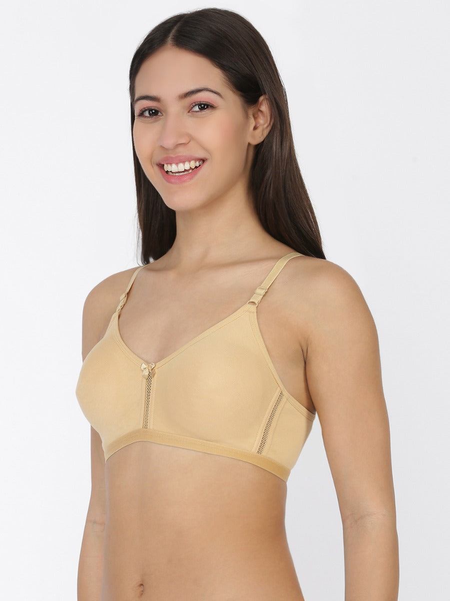Softline Women's Non Padded Wire Free T-Shirt Bra in Cotton Poly Fabric with Moulded Cups, Elastic Straps, and Hook Closure