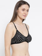 Softline Women's Printed Non Padded Wire Free Bra in 100% Cotton Fabric with Elastic Straps and Hook Closure