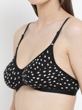 Softline Women's Printed Non Padded Wire Free Bra in 100% Cotton Fabric with Elastic Straps and Hook Closure