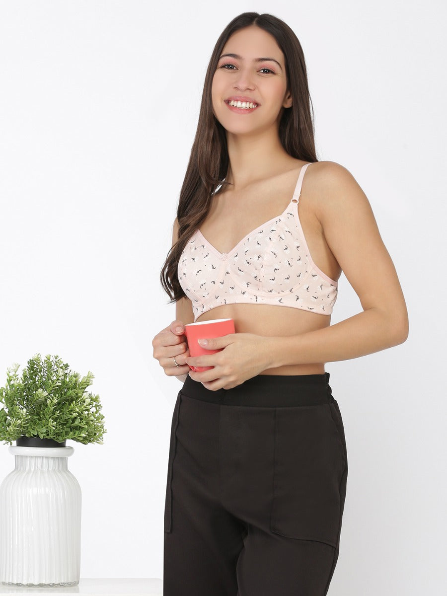 Softline Women's Non Padded Wire Free Bra in 100% Polyester Fabric with Elastic Straps and Hook Closure