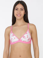 Softline Women's Printed Non Padded Wire Free Bra in Poly Cotton Fabric with Elastic Straps and Hook Closure