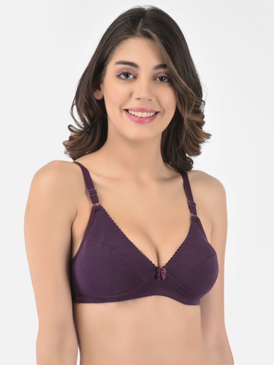 Softline Women's Non Padded Wire Free Bra in Cotton Poly Fabric with Elastic Straps and Hook Closure (1051)