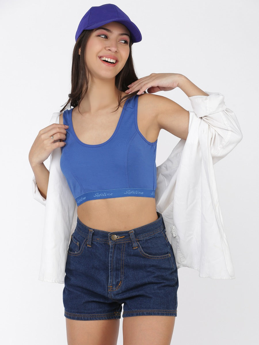 Softline Women's Non Padded Wire Free Sports Bra in 100% Polyester Fabric with High Elasticity, No Hook Design, and Slip on Style