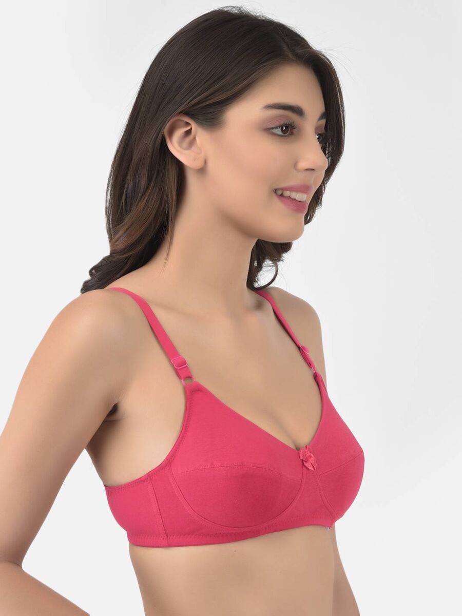 Softline Women's Non Padded Wire Free Bra in Cotton Stretch Fabric with Double Layered Cups Full Coverage, Elastic Straps, and Hook Closure (1055)