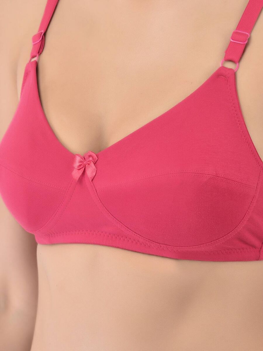 Softline Women's Non Padded Wire Free Bra in Cotton Stretch Fabric with Double Layered Cups Full Coverage, Elastic Straps, and Hook Closure (1055)