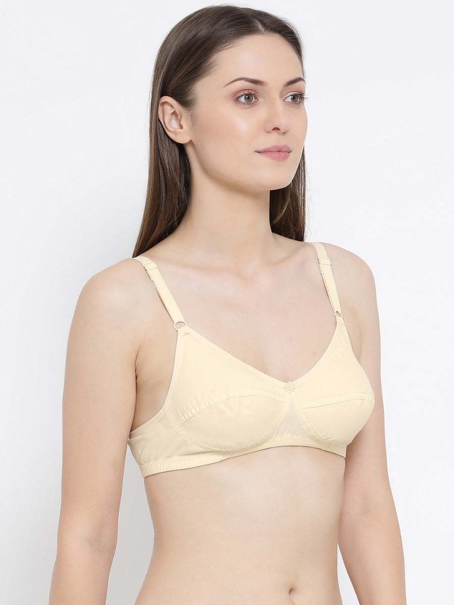 Softline Women's Non Padded Wire Free Bra in Poly Cotton Fabric with Elastic Straps and Hook Closure