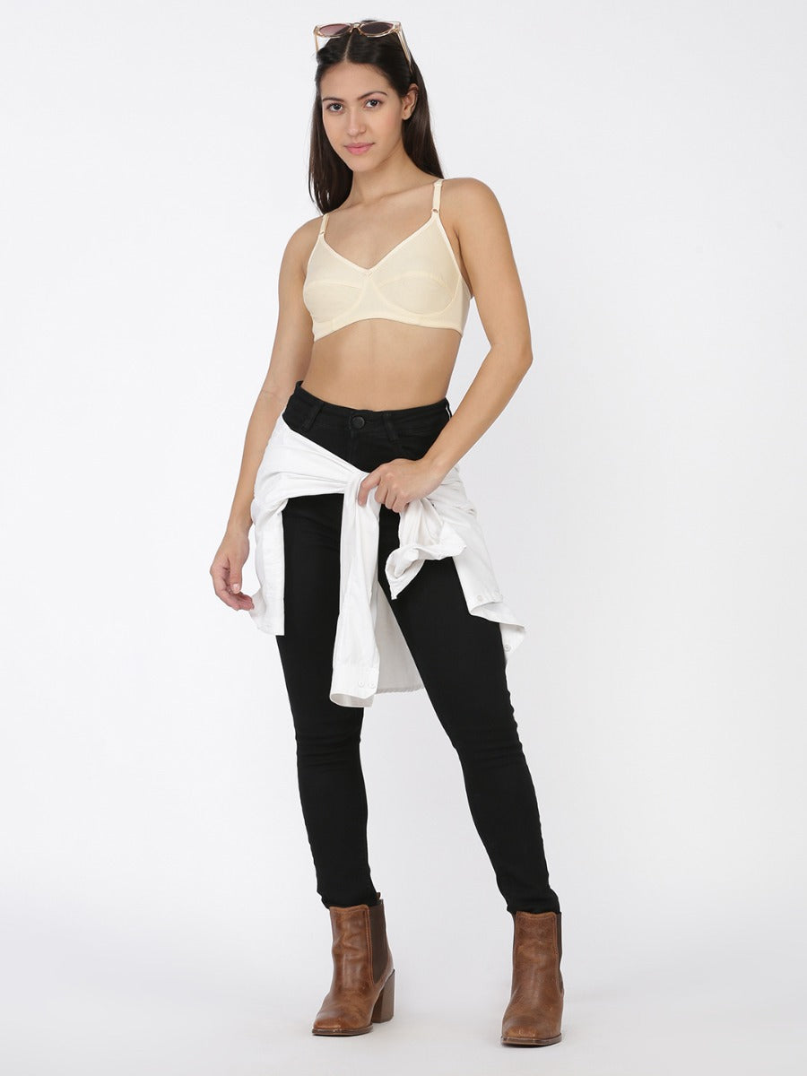 Softline Women's Non Padded Wire Free Bra in 100% Polyester Fabric with Elastic Straps and Hook Closure