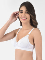 Softline Women's Non Padded Wire Free Bra in 100% Shifley Embroidery Cotton Fabric with  Full Coverage Cups, Broad Elastic Straps, and Hook Closure (1061)