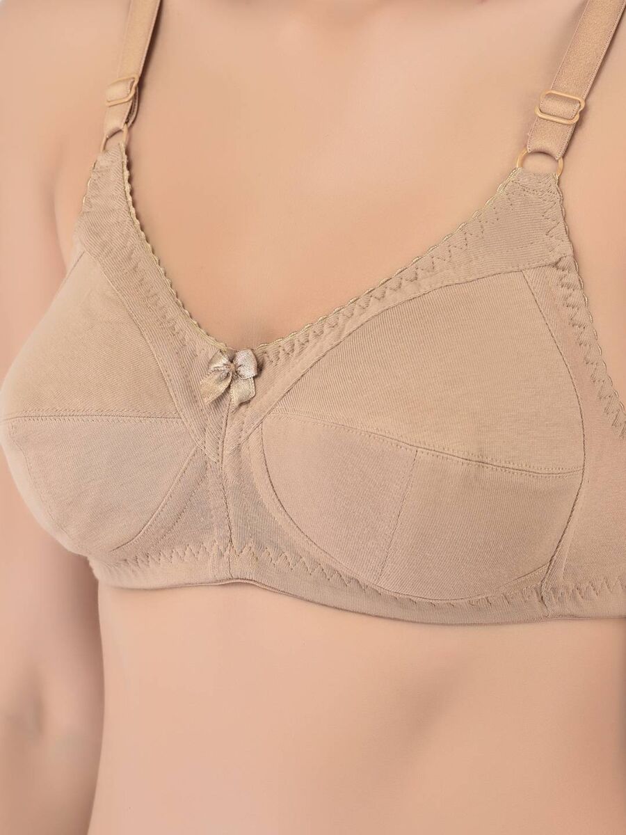 Softline Women's Non Padded Wire Free Bra in Cotton Poly Fabric with Double Layered Cups, Full Coverage, Elastic Straps, and Hook Closure (1053)
