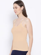 Softline Women's Spaghetti Top in Premium Cotton Stretch Fabric with Stretchable Shoulder Straps and Snug Fit.