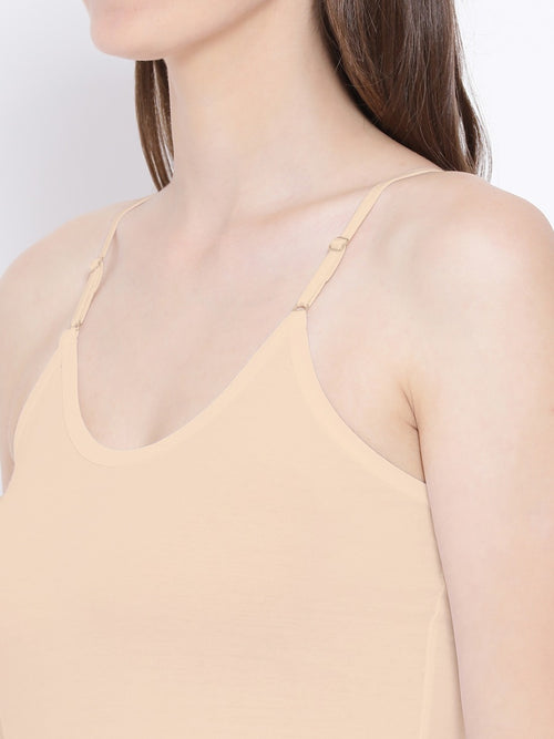 Softline Women's Spaghetti Top in Premium Cotton Stretch Fabric with Stretchable Shoulder Straps and Snug Fit.