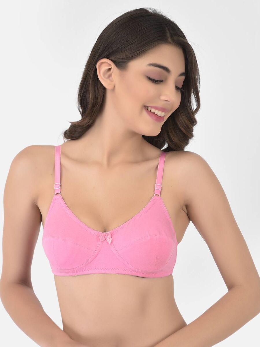 Softline Women's Non Padded Wire Free Bra in Cotton Stretch Fabric with Double Layered Cups Full Coverage, Elastic Straps, and Hook Closure (1054)
