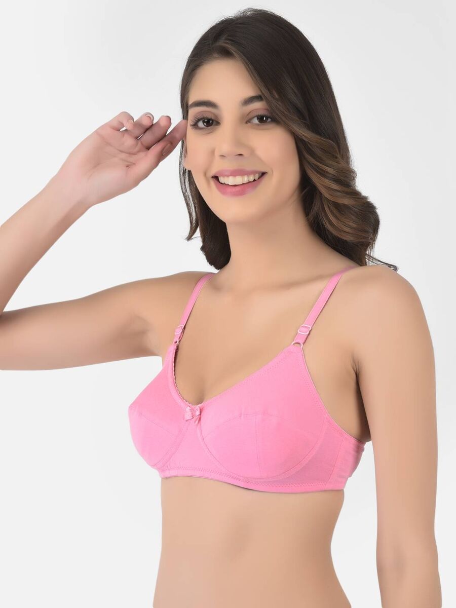Softline Women's Non Padded Wire Free Bra in Cotton Stretch Fabric with Double Layered Cups Full Coverage, Elastic Straps, and Hook Closure (1054)