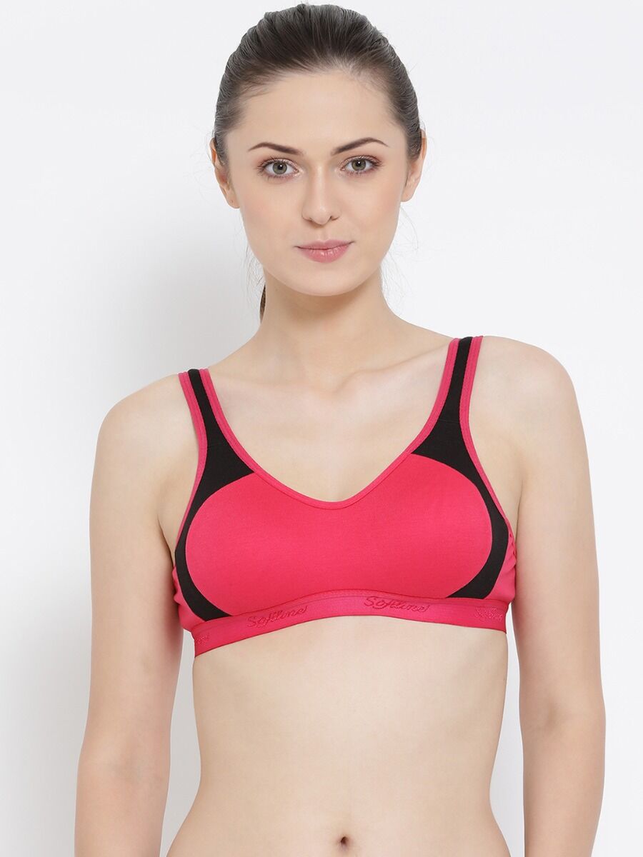 Softline Women's Non Padded Wire Free Sporty Bra in Poly Cotton Fabric with Stretchable Straps and Hook Closure