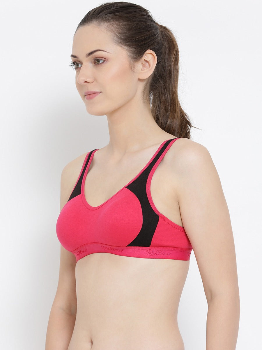 Softline Women's Non Padded Wire Free Sporty Bra in Poly Cotton Fabric with Stretchable Straps and Hook Closure