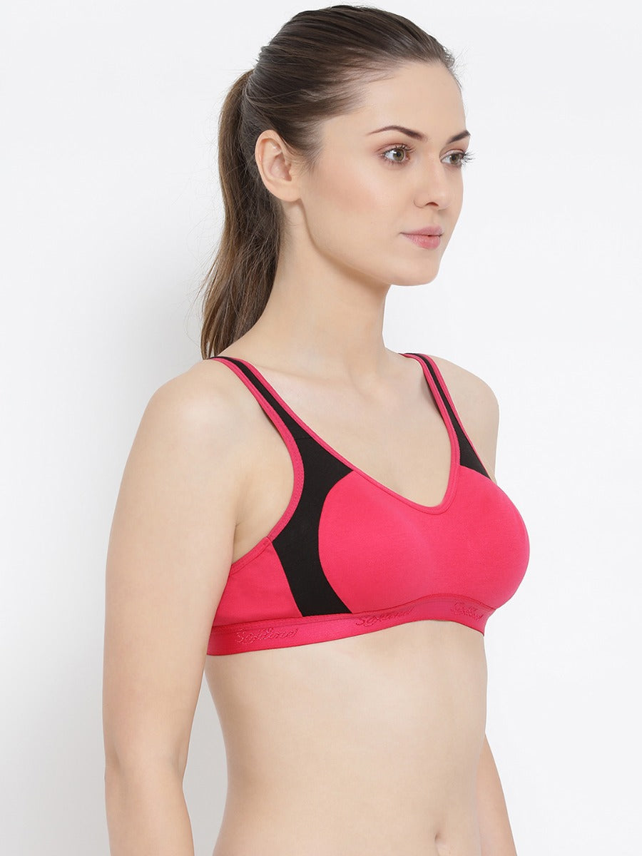 Softline Women's Non Padded Wire Free Sporty Bra in Poly Cotton Fabric with Stretchable Straps and Hook Closure
