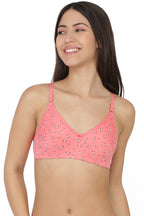 Softline Women's Printed Non Padded Wire Free  Bra in Poly Cotton Fabric with Elastic Straps and Hook Closure