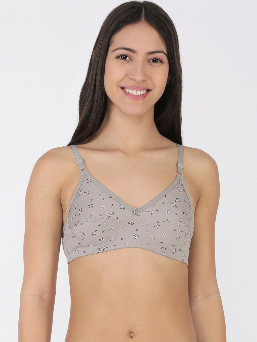 Softline Women's Printed Non Padded Wire Free  Bra in Poly Cotton Fabric with Elastic Straps and Hook Closure