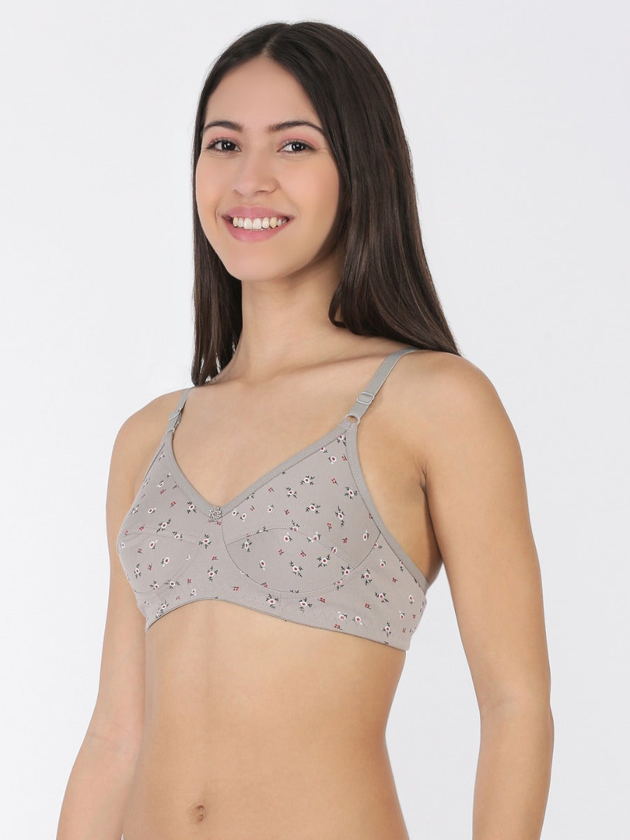 Softline Women's Printed Non Padded Wire Free  Bra in Poly Cotton Fabric with Elastic Straps and Hook Closure