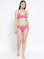 Softline Women's Non Padded Wire Free Bra & Panty Set in 100% Polyester Fabric with Elastic Straps and Hook Closure