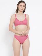 Softline Women's Non Padded Wire Free Bra & Panty Set in 100% Polyester Fabric with Elastic Straps and Hook Closure