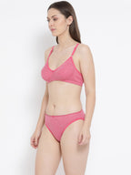 Softline Women's Non Padded Wire Free Bra & Panty Set in 100% Polyester Fabric with Elastic Straps and Hook Closure