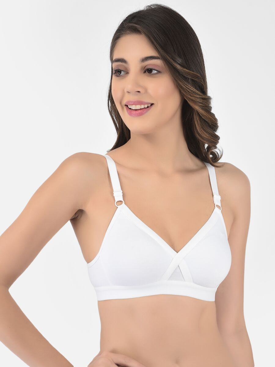 Softline Women's Non Padded Wire Free   T-shirt  Bra in Cotton Poly Fabric with Cross Neck Elastic Straps, Double Layered Moulded Cups, and Hook Closure (2051)