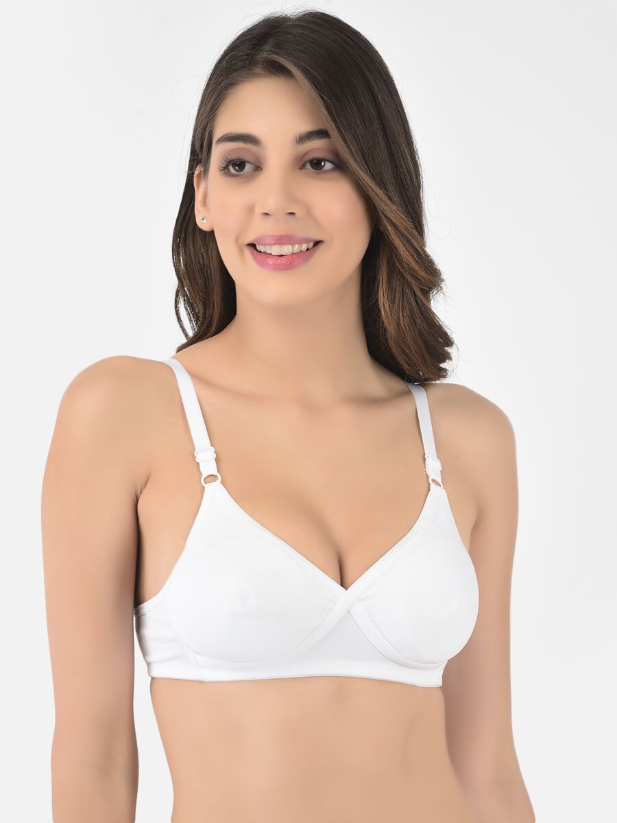 Softline Women's Non Padded Wire Free T-shirt Bra in Cotton Poly Fabric with Cross Neck Elastic Straps, Full Cup design, and Hook Closure (2052)