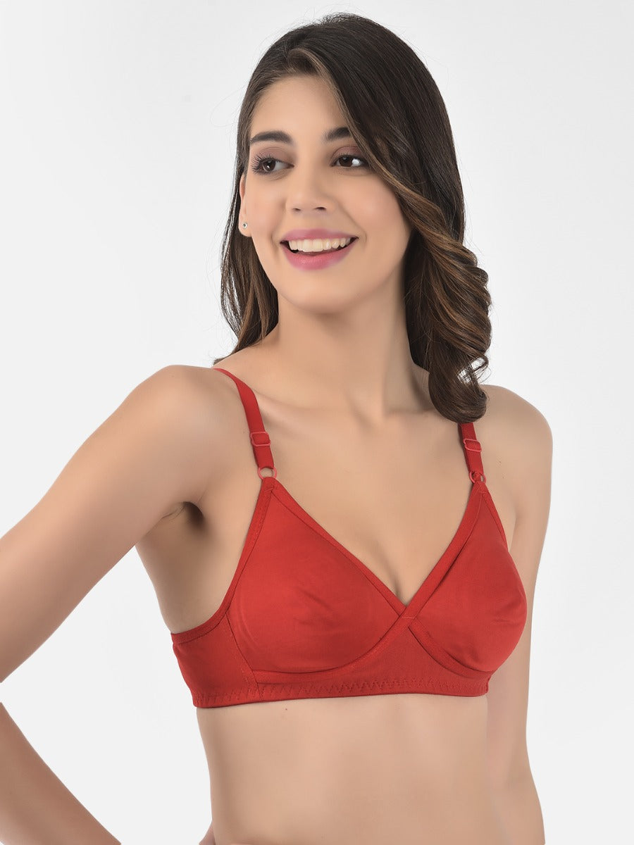 Softline Women's Non Padded Wire Free T-shirt Bra in Cotton Poly Fabric with Cross Neck Elastic Straps, Full Cup design, and Hook Closure (2052)