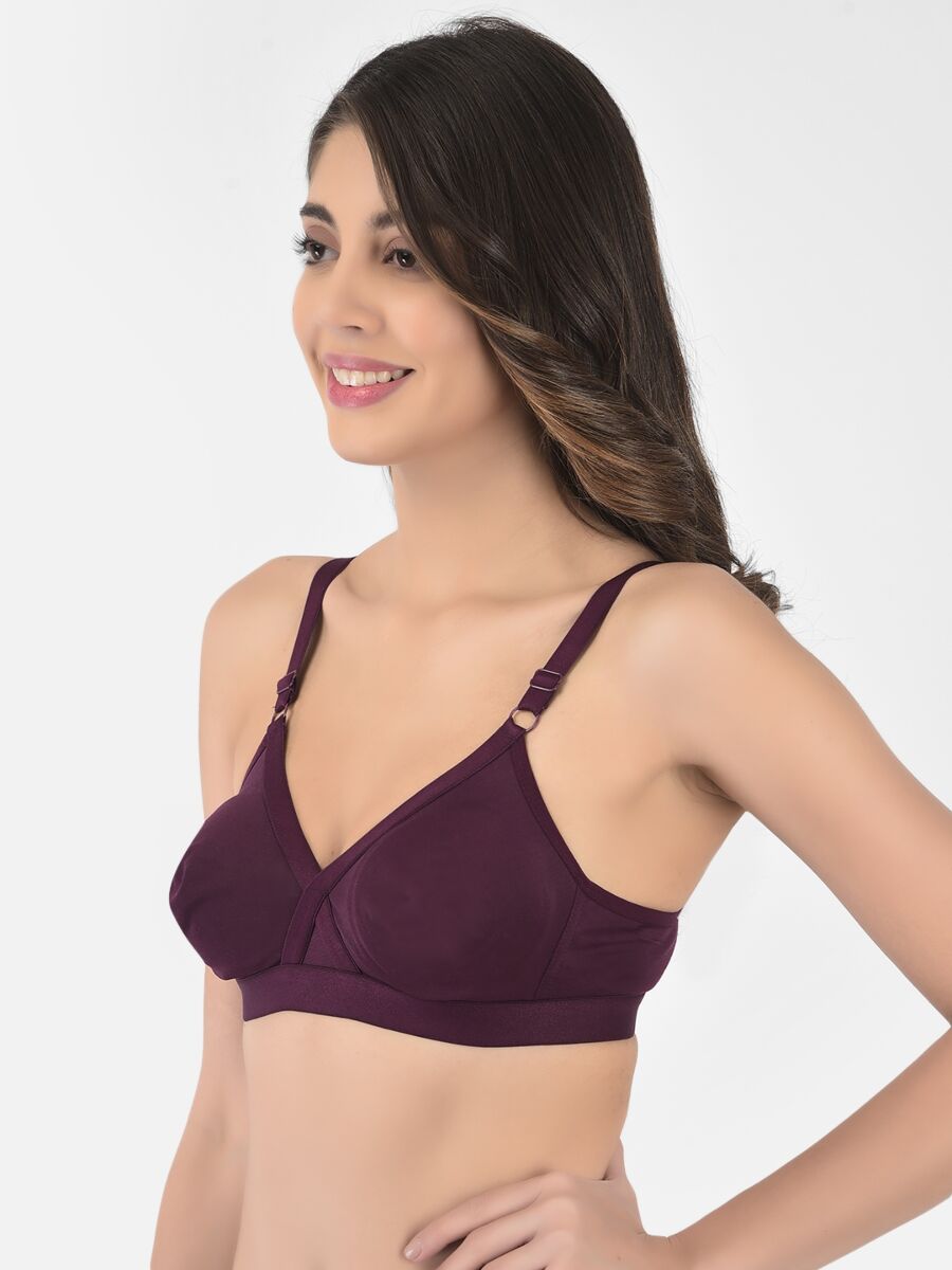 Softline Women's Non Padded Wire Free   T-shirt  Bra in Cotton Poly Fabric with Cross Neck Elastic Straps, Double Layered Moulded Cups, and Hook Closure (2051)