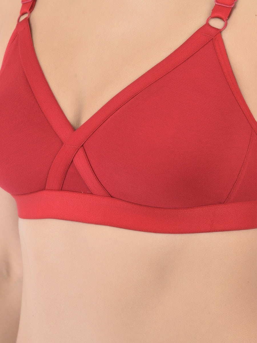 Softline Women's Non Padded Wire Free   T-shirt  Bra in Cotton Poly Fabric with Cross Neck Elastic Straps, Double Layered Moulded Cups, and Hook Closure (2051)