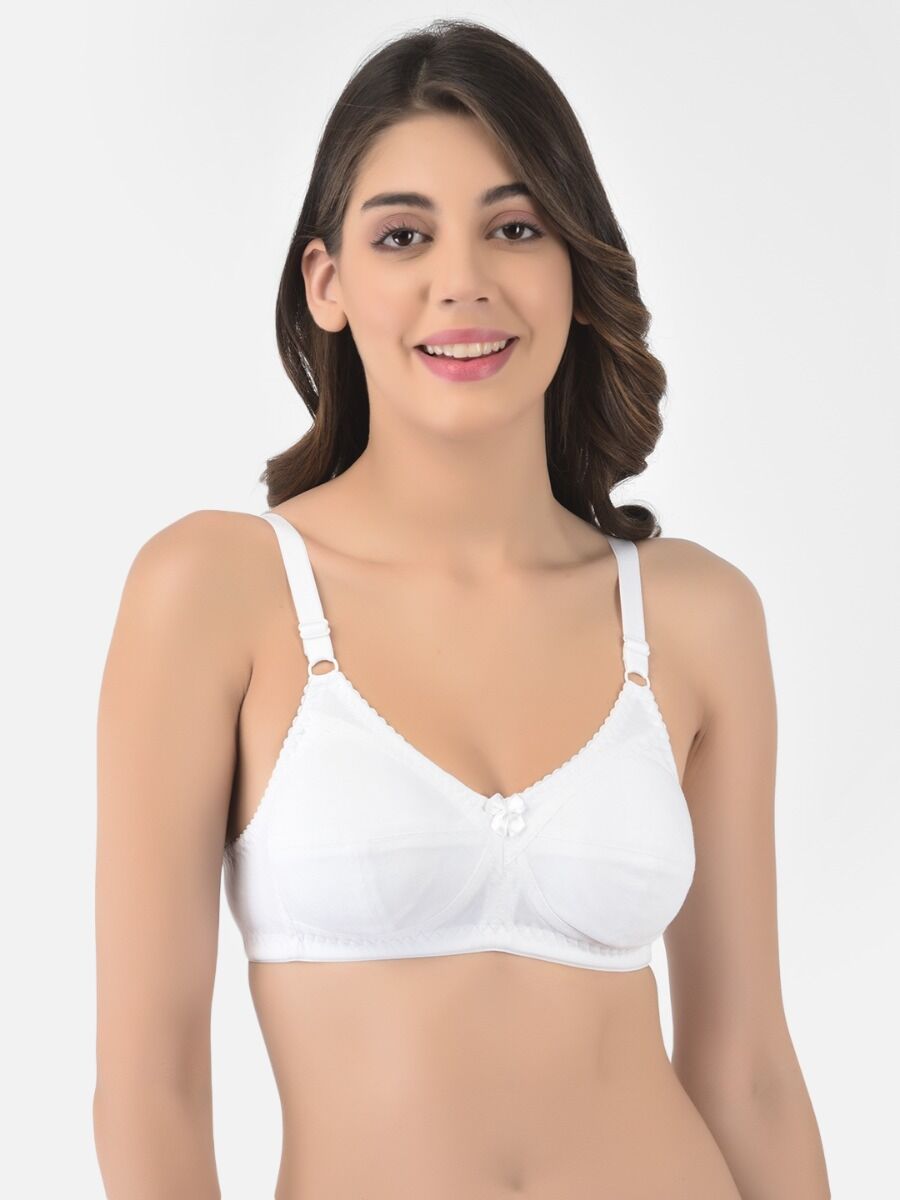 Softline Women's Non Padded Wire Free Bra in Cotton Poly Fabric with Double Layered Cups, Full Coverage, Elastic Straps, and Hook Closure (1053)