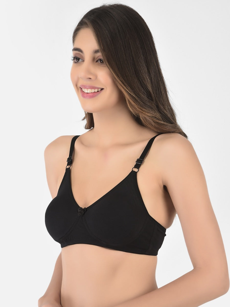 Softline Women's Non Padded Wire Free Bra in Cotton Stretch Fabric with Elastic Straps, Full Cup design, and Hook Closure (2055)