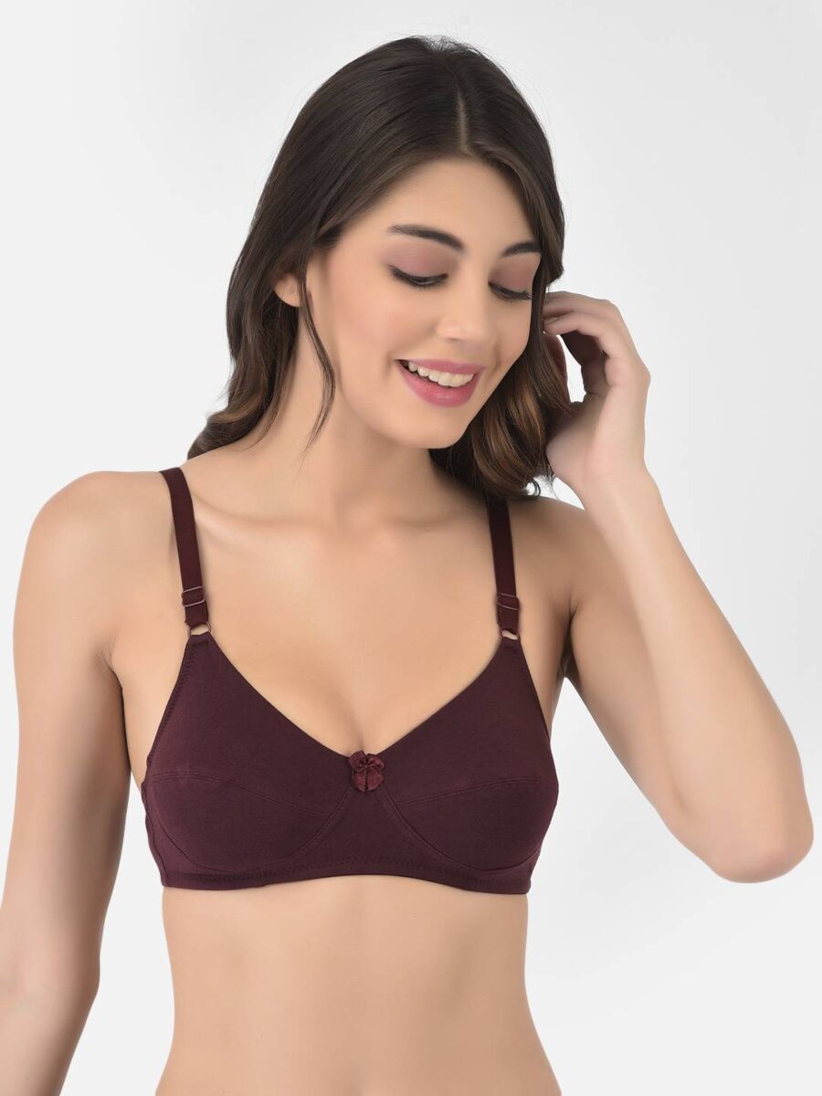 Softline Women's Non Padded Wire Free Bra in Cotton Stretch Fabric with Double Layered Cups Full Coverage, Elastic Straps, and Hook Closure (1055)