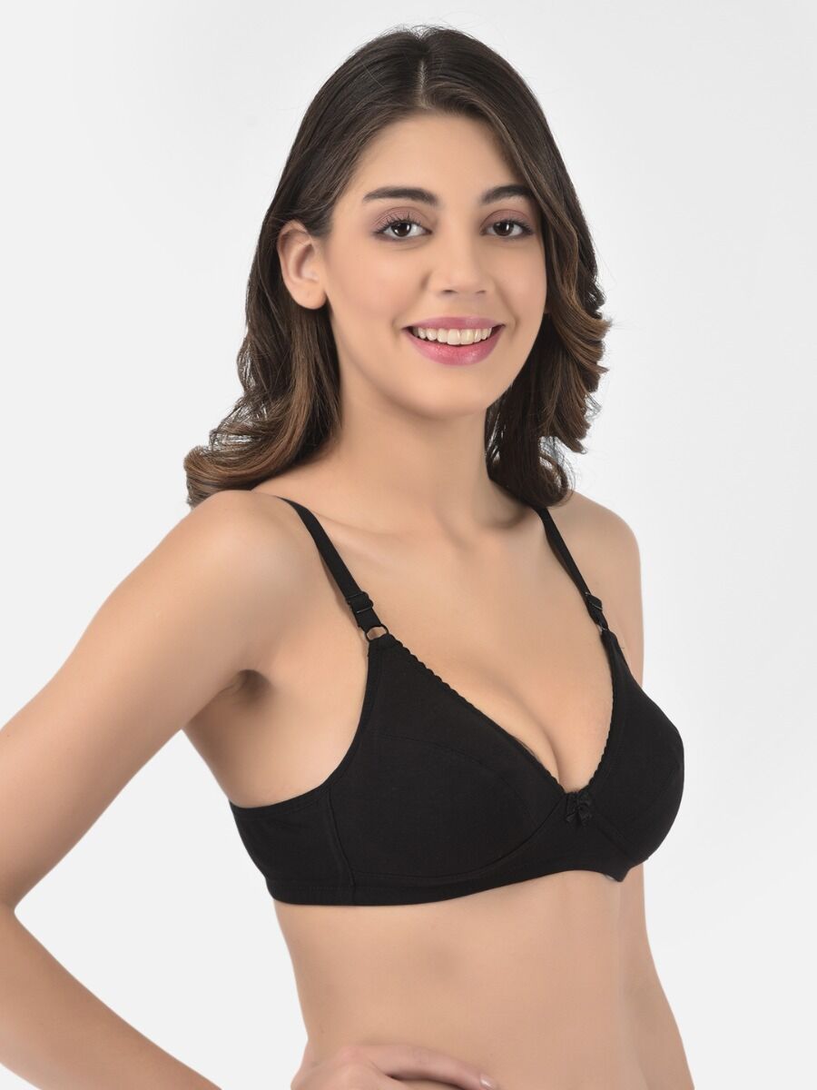 Softline Women's Non Padded Wire Free Bra in Cotton Poly Fabric with Elastic Straps and Hook Closure