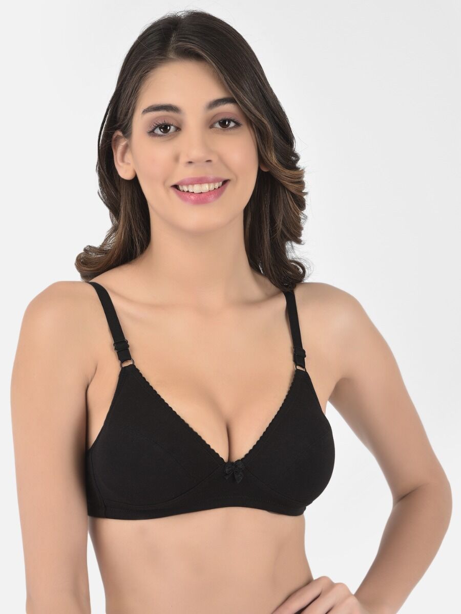 Softline Women's Non Padded Wire Free Bra in Cotton Poly Fabric with Elastic Straps and Hook Closure