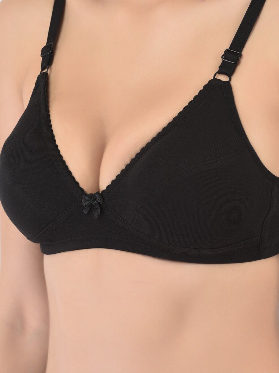 Softline Women's Non Padded Wire Free Bra in Cotton Poly Fabric with Elastic Straps and Hook Closure