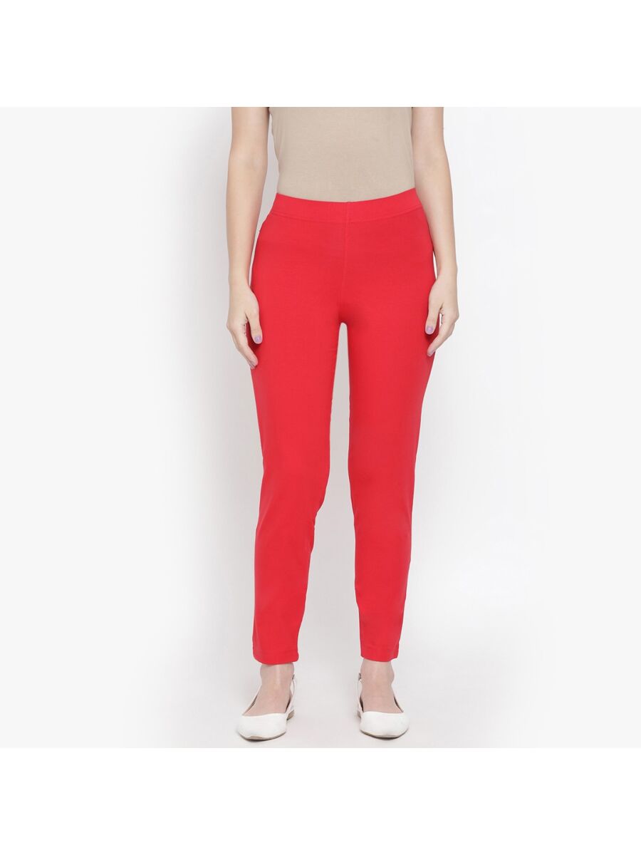 Softline Women's Knitted Pants in Cotton Elastane Fabric with Mid Rise Fit, Soft Elastic Waistband, and Quick Dry Properties