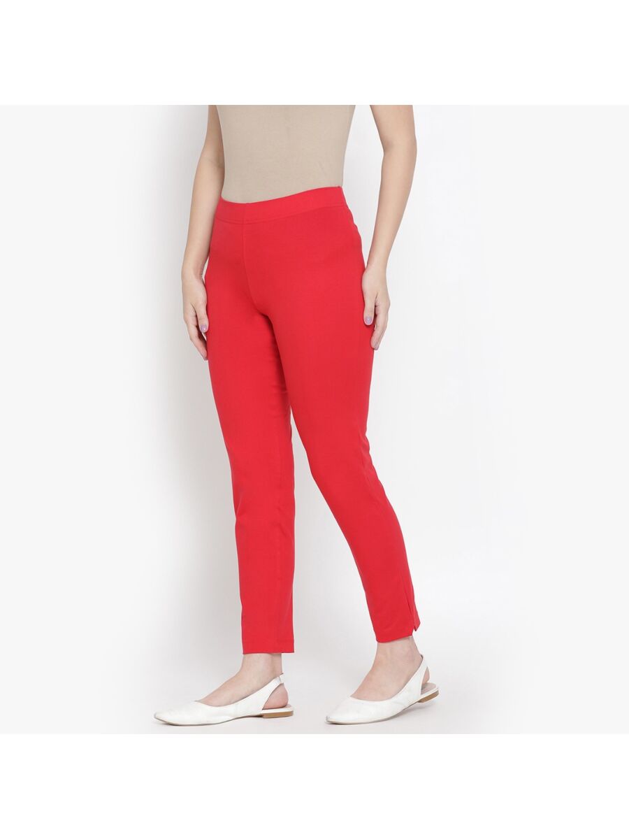 Softline Women's Knitted Pants in Cotton Elastane Fabric with Mid Rise Fit, Soft Elastic Waistband, and Quick Dry Properties