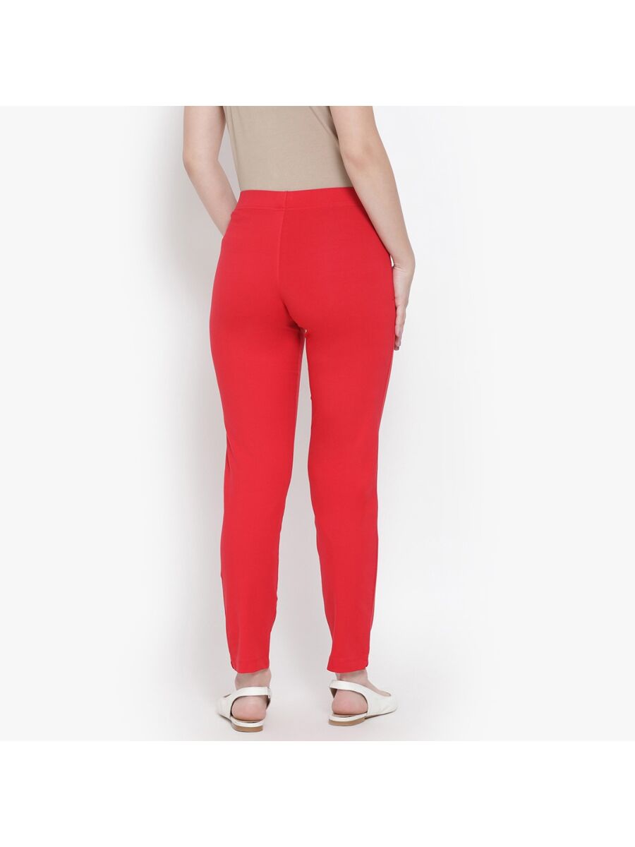 Softline Women's Knitted Pants in Cotton Elastane Fabric with Mid Rise Fit, Soft Elastic Waistband, and Quick Dry Properties